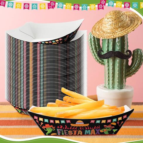 Gejoy 100 Pieces Mexican Paper Food Trays 2 lb Nacho Disposable Trays Mexican Theme Decorations Day of the Dead Popcorn Paperboard Holder for Mexican Festival Taco Theme Birthday in Kuwait