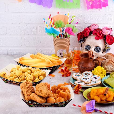 Gejoy 100 Pieces Mexican Paper Food Trays 2 lb Nacho Disposable Trays Mexican Theme Decorations Day of the Dead Popcorn Paperboard Holder for Mexican Festival Taco Theme Birthday in Kuwait