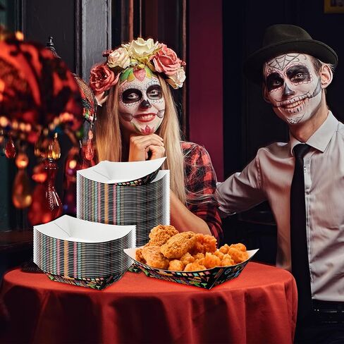 Gejoy 100 Pieces Mexican Paper Food Trays 2 lb Nacho Disposable Trays Mexican Theme Decorations Day of the Dead Popcorn Paperboard Holder for Mexican Festival Taco Theme Birthday in Kuwait