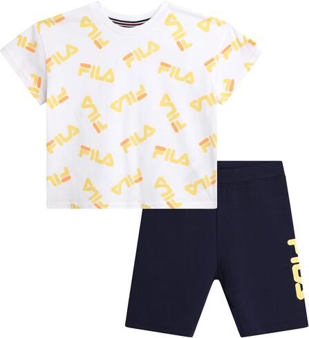 Fila Girls Shorts Set - 2 Piece Soft Breathable Toddler Girl Biker Shorts and Short Sleeve Shirt for Little Girls (2T-6X) in Saudi Arabia