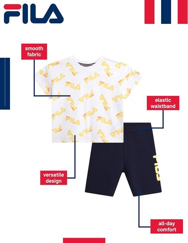 Fila Girls Shorts Set - 2 Piece Soft Breathable Toddler Girl Biker Shorts and Short Sleeve Shirt for Little Girls (2T-6X) in Saudi Arabia
