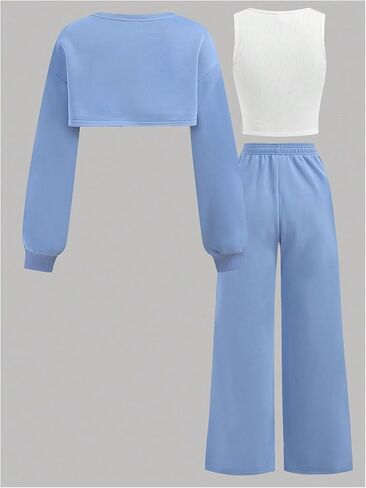 OYOANGLE Girl's Sweatsuit Set Ribbed Tank Top and Cropped Hoodie with Sweatpants 3 Piece Workout Outfits in Saudi Arabia