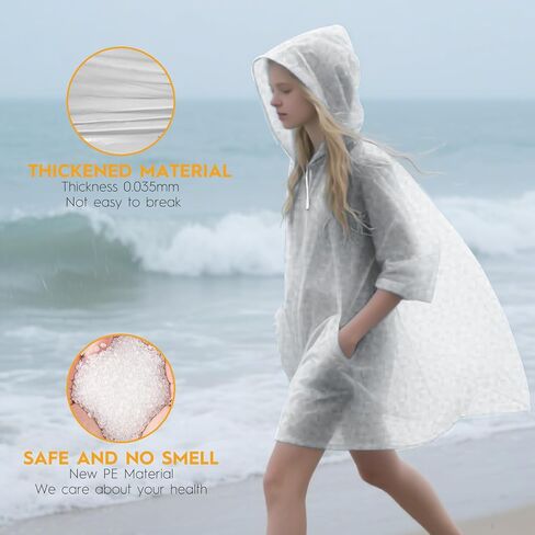 8 & 20 Pack Disposable Rain Ponchos for Adults/Youth - 6 Color Waterproof PE Hooded Raincoats, Drawstring, Emergency in Saudi Arabia