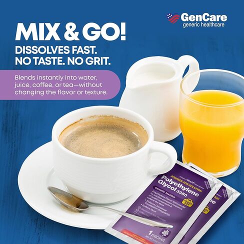 مسحوق Gencare polylethylene glycol 3350 للمحلول-100 حزم سفر-PEG غير المحبوب غير المحبوب 3350 لإغاثة الإمساك في بعض الأحيان للنساء والرجال-مسحوق ملين ميرالاكس العام in Kuwait
