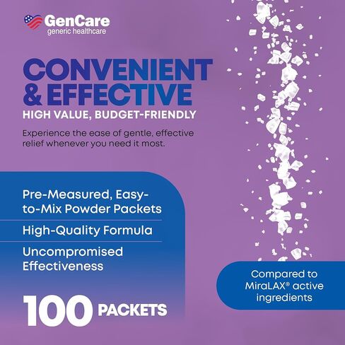 مسحوق Gencare polylethylene glycol 3350 للمحلول-100 حزم سفر-PEG غير المحبوب غير المحبوب 3350 لإغاثة الإمساك في بعض الأحيان للنساء والرجال-مسحوق ملين ميرالاكس العام in Kuwait
