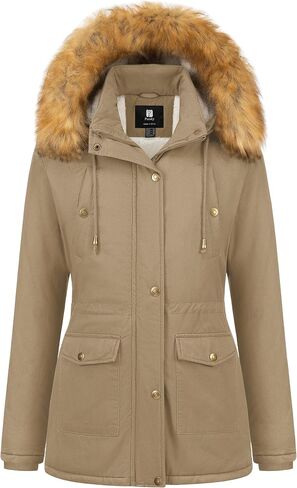 Pursky Women's Winter Coat Sherpa Lined Cotton Military Jacket Thicken Heavy Parka with Removable Faux Fur Hood in Kuwait