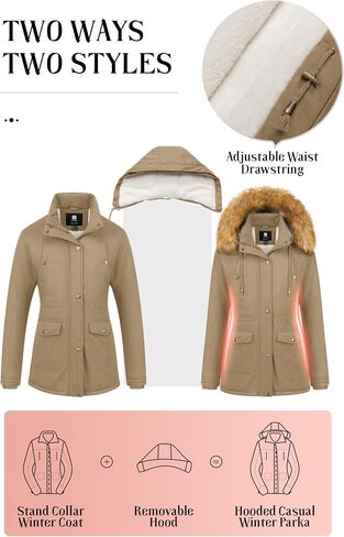 Pursky Women's Winter Coat Sherpa Lined Cotton Military Jacket Thicken Heavy Parka with Removable Faux Fur Hood in Kuwait