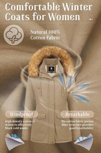 Pursky Women's Winter Coat Sherpa Lined Cotton Military Jacket Thicken Heavy Parka with Removable Faux Fur Hood in Kuwait