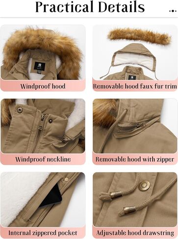 Pursky Women's Winter Coat Sherpa Lined Cotton Military Jacket Thicken Heavy Parka with Removable Faux Fur Hood in Kuwait