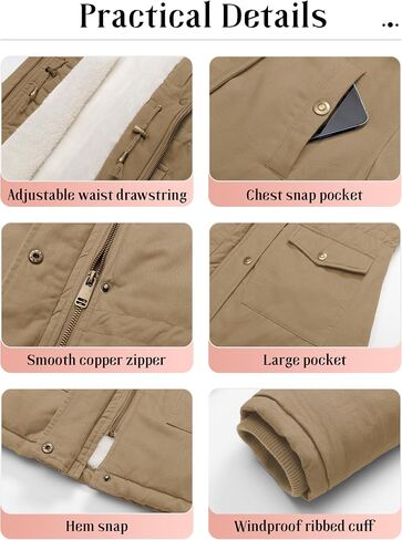 Pursky Women's Winter Coat Sherpa Lined Cotton Military Jacket Thicken Heavy Parka with Removable Faux Fur Hood in Kuwait