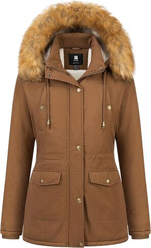 Pursky Women's Winter Coat Sherpa Lined Cotton Military Jacket Thicken Heavy Parka with Removable Faux Fur Hood in Kuwait