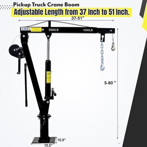 Hydraulic Pickup Truck Crane,2000LBS 360° Swivel Truck Jib Engine Hoist Crane,Folding Truck-Mounted Bed Crane with Hand Winch,Truck Bed Lift in Construction, Factory in Saudi Arabia