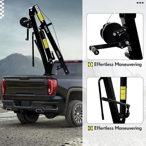 Hydraulic Pickup Truck Crane,2000LBS 360° Swivel Truck Jib Engine Hoist Crane,Folding Truck-Mounted Bed Crane with Hand Winch,Truck Bed Lift in Construction, Factory in Saudi Arabia