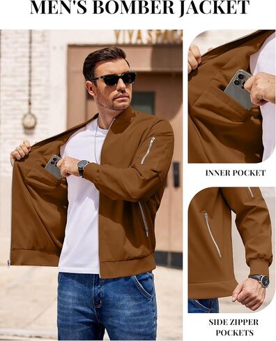 COOFANDY Men Bomber Jacket Lightweight Casual Windbreaker Zip Up Coat Fashion Stylish Fall Jackets with Pocket in Saudi Arabia