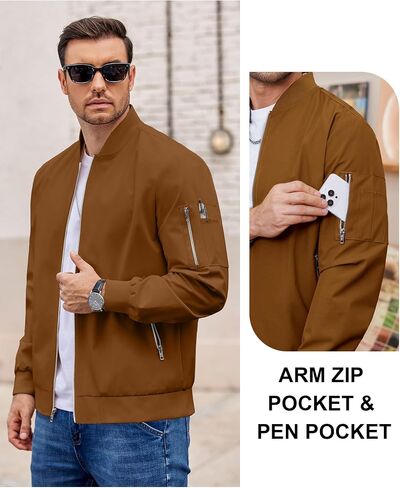 COOFANDY Men Bomber Jacket Lightweight Casual Windbreaker Zip Up Coat Fashion Stylish Fall Jackets with Pocket in Saudi Arabia