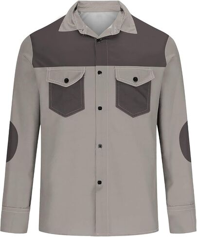 Men's Cargo Shirts Loose Fit Casual Long Sleeve Color Block Button Down Lapel Business Work Shirts in Saudi Arabia