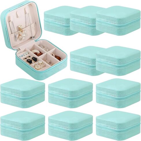 12 PCS حالة مجوهرات السفر ، صندوق جلدي صغير بسحاب للأقراط ، قلادات ، حلقات ، منظم محمول مع فواصل وخطافات لتخزين مجوهرات وصيفات الشرف المنزلية في المنزل in Kuwait