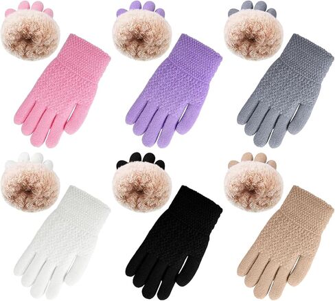 6 Pairs Winter Gloves Kids Stretchy Warm Knitted Gloves Wool Fleece Lined Mittens for for Girls Boys Cold Weather 5-10 Years (Multicolor) in Saudi Arabia