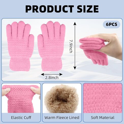 6 Pairs Winter Gloves Kids Stretchy Warm Knitted Gloves Wool Fleece Lined Mittens for for Girls Boys Cold Weather 5-10 Years (Multicolor) in Saudi Arabia