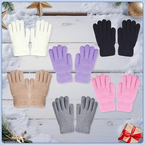 6 Pairs Winter Gloves Kids Stretchy Warm Knitted Gloves Wool Fleece Lined Mittens for for Girls Boys Cold Weather 5-10 Years (Multicolor) in Saudi Arabia
