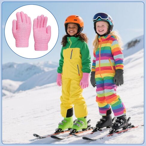 6 Pairs Winter Gloves Kids Stretchy Warm Knitted Gloves Wool Fleece Lined Mittens for for Girls Boys Cold Weather 5-10 Years (Multicolor) in Saudi Arabia