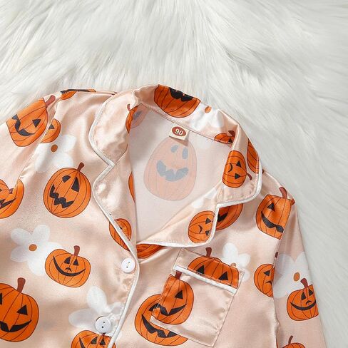 Halloween Pajamas Kids Pjs Set Toddler Baby Girl Silk Long Sleeve Lapel Button Down Tops Matching Sleepwear in Saudi Arabia