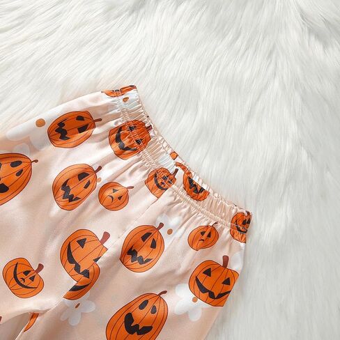 Halloween Pajamas Kids Pjs Set Toddler Baby Girl Silk Long Sleeve Lapel Button Down Tops Matching Sleepwear in Saudi Arabia