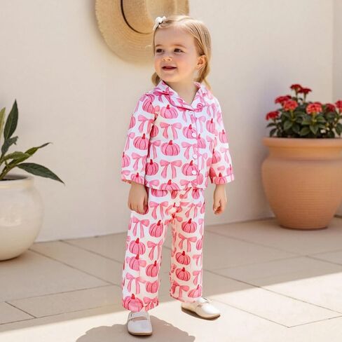 fyclemt Halloween Pajamas Baby Boy Girl Silk Pajamas Floral Pumpkin Ghost Long Sleeve Button Up Shirt Top Pants Pjs Sleepwear in Kuwait