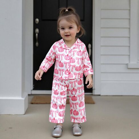 fyclemt Halloween Pajamas Baby Boy Girl Silk Pajamas Floral Pumpkin Ghost Long Sleeve Button Up Shirt Top Pants Pjs Sleepwear in Kuwait