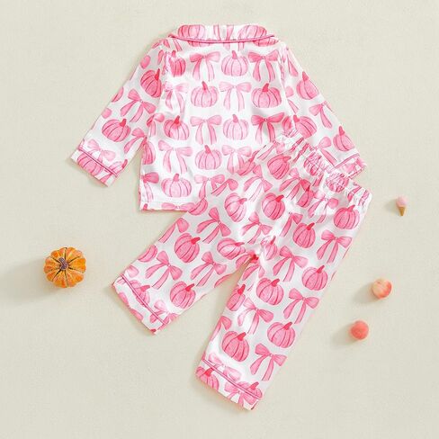 fyclemt Halloween Pajamas Baby Boy Girl Silk Pajamas Floral Pumpkin Ghost Long Sleeve Button Up Shirt Top Pants Pjs Sleepwear in Kuwait