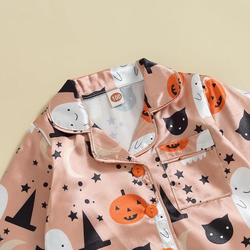 fyclemt Halloween Pajamas Baby Boy Girl Silk Pajamas Floral Pumpkin Ghost Long Sleeve Button Up Shirt Top Pants Pjs Sleepwear in Kuwait