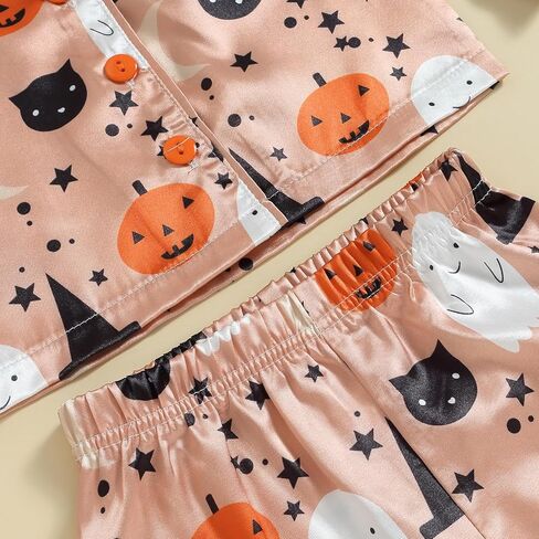 fyclemt Halloween Pajamas Baby Boy Girl Silk Pajamas Floral Pumpkin Ghost Long Sleeve Button Up Shirt Top Pants Pjs Sleepwear in Kuwait