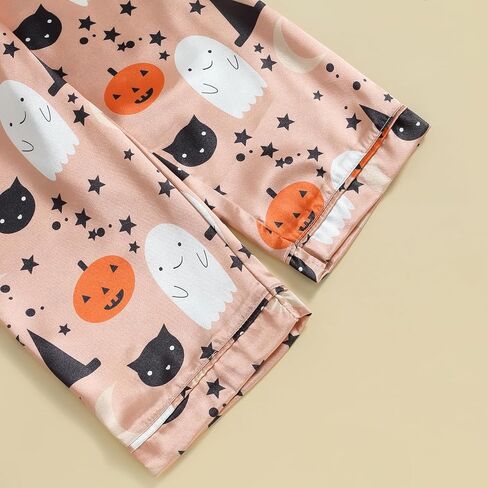 fyclemt Halloween Pajamas Baby Boy Girl Silk Pajamas Floral Pumpkin Ghost Long Sleeve Button Up Shirt Top Pants Pjs Sleepwear in Kuwait