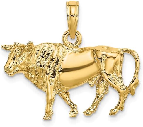 14K Yellow Gold 3D Bull with Horns Pendant (0.85 x 0.93 inches) in Saudi Arabia