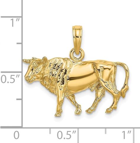 14K Yellow Gold 3D Bull with Horns Pendant (0.85 x 0.93 inches) in Saudi Arabia