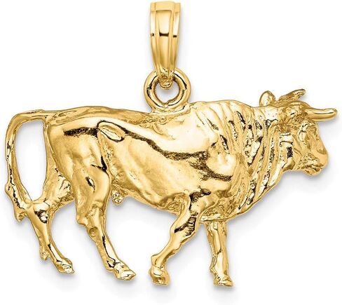 14K Yellow Gold 3D Bull with Horns Pendant (0.85 x 0.93 inches) in Saudi Arabia