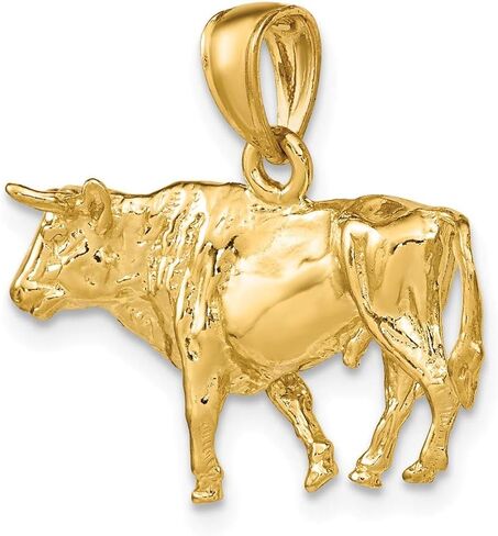 14K Yellow Gold 3D Bull with Horns Pendant (0.85 x 0.93 inches) in Saudi Arabia