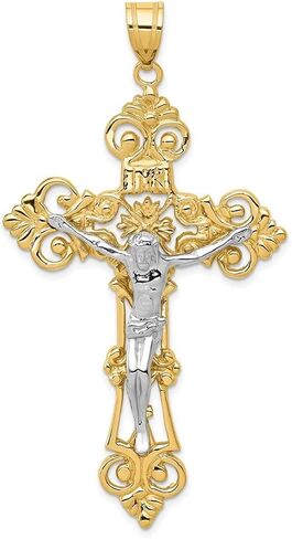 Diamond2DEAL 14K الذهب الأصفر inri fleur de lis الصلب الديني الصليب (L- 68 مم W- 36 مم) in Saudi Arabia