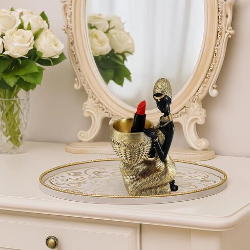 African Woman Resin Bust Sculpture with Crystal Earrings – Tribal Lady Figurine in Gold Headdress for Home Decor, Black and Gold Accent Statue for Shelf, Table, Office, Gift for Women in Saudi Arabia