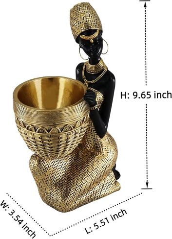 African Woman Resin Bust Sculpture with Crystal Earrings – Tribal Lady Figurine in Gold Headdress for Home Decor, Black and Gold Accent Statue for Shelf, Table, Office, Gift for Women in Saudi Arabia