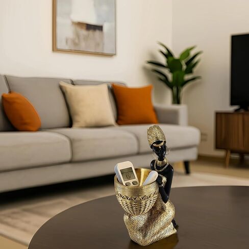 African Woman Resin Bust Sculpture with Crystal Earrings – Tribal Lady Figurine in Gold Headdress for Home Decor, Black and Gold Accent Statue for Shelf, Table, Office, Gift for Women in Saudi Arabia