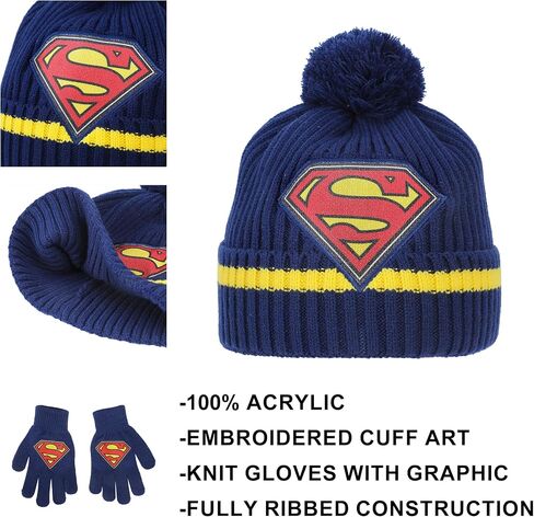 Superman Cuff Hat And Knit Gloves Youth Cold Weather Set in Saudi Arabia