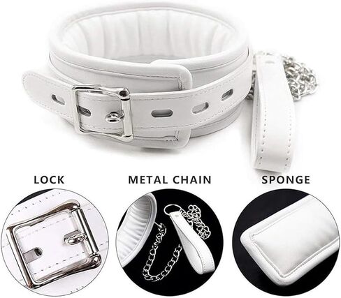 Black Leather Choker Collar and Leash Set Sexy Role-Play Gothic Cospaly Accessories for Women/Men Size (White) in Saudi Arabia
