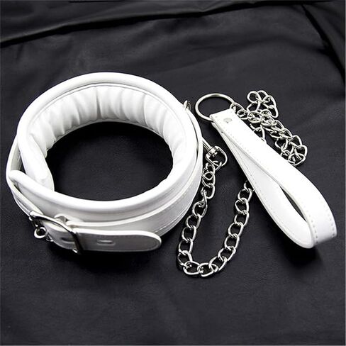 Black Leather Choker Collar and Leash Set Sexy Role-Play Gothic Cospaly Accessories for Women/Men Size (White) in Saudi Arabia