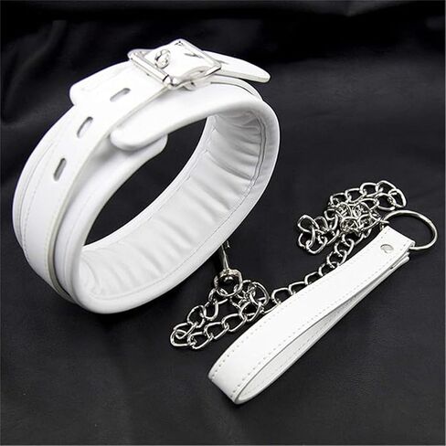 Black Leather Choker Collar and Leash Set Sexy Role-Play Gothic Cospaly Accessories for Women/Men Size (White) in Saudi Arabia