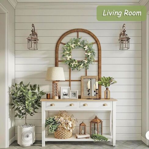 Fall Wreath 22-24inch Autumn Door Wreath with Yellow Leaves, Light Brown Reeds,Beige Wheat Ears for Farmhouse Indoor Outdoor Window Wall Thanksgiving Decor in Kuwait