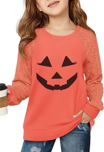 بلوزات للفتيات من Haloumoning قمصان كاجوال بأكمام طويلة ومتماسكة للأطفال من عمر 4 إلى 14 سنة in Kuwait