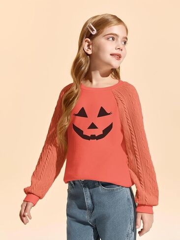 بلوزات للفتيات من Haloumoning قمصان كاجوال بأكمام طويلة ومتماسكة للأطفال من عمر 4 إلى 14 سنة in Kuwait