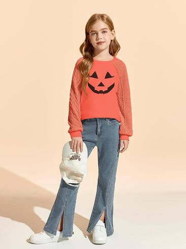 بلوزات للفتيات من Haloumoning قمصان كاجوال بأكمام طويلة ومتماسكة للأطفال من عمر 4 إلى 14 سنة in Kuwait