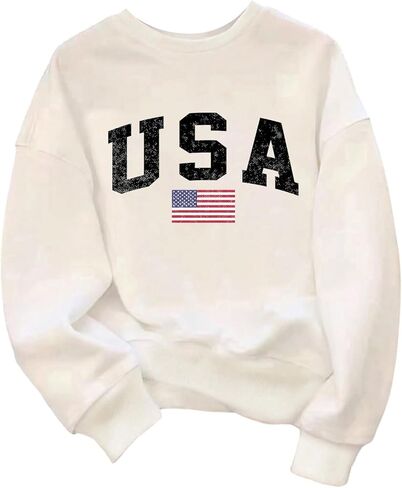 Floerns Girl's Flag Print Crew Neck Sweatshirts Long Sleeve Kids Loose Pullover Top in Saudi Arabia